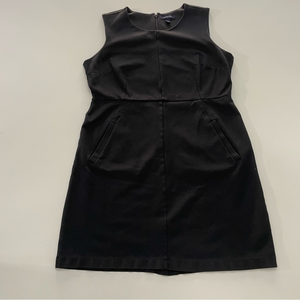 Lands' End Black Dress Crew Neck Sleeveless Womens 14P Funeral Wedding Office